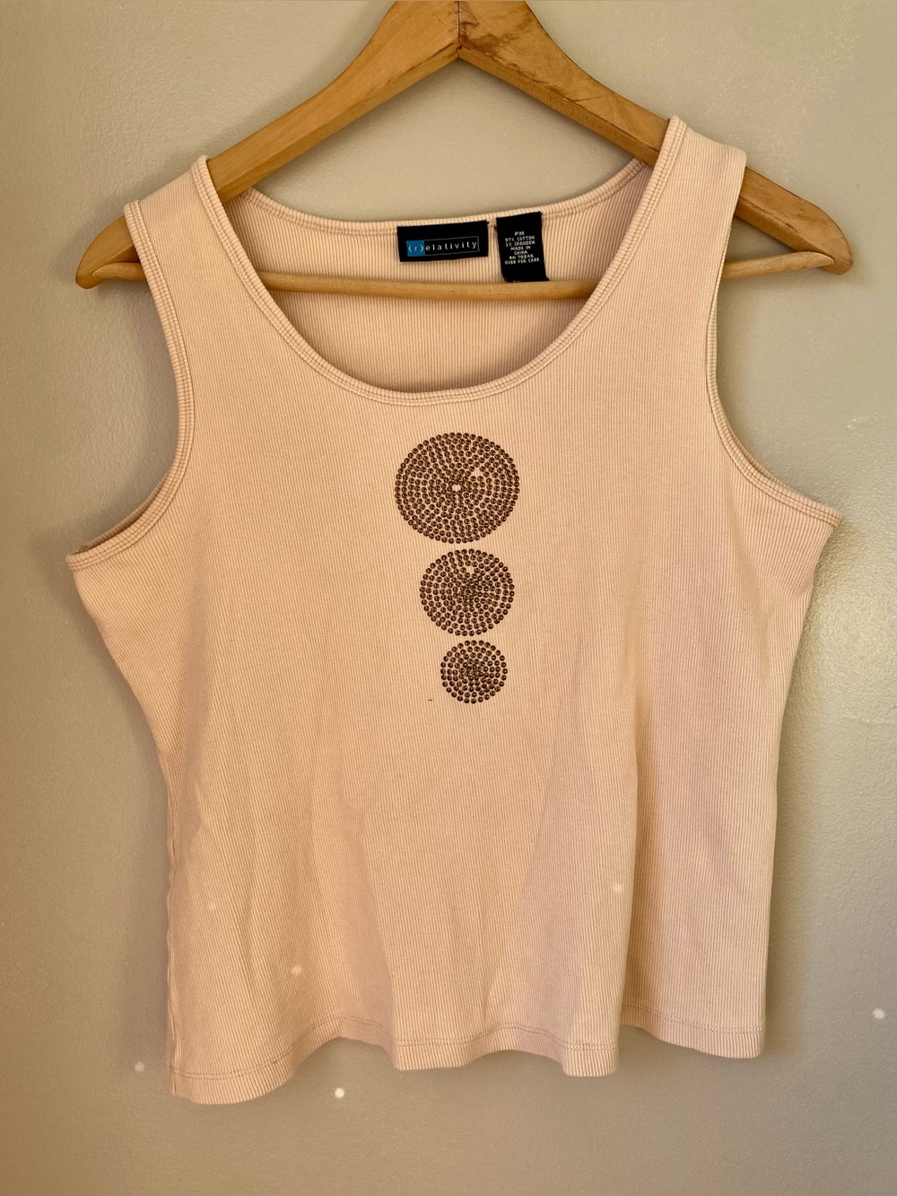 Bohemian Light Pink Cotton Tank with Brown Studded Circles | Whimsy Loungewear